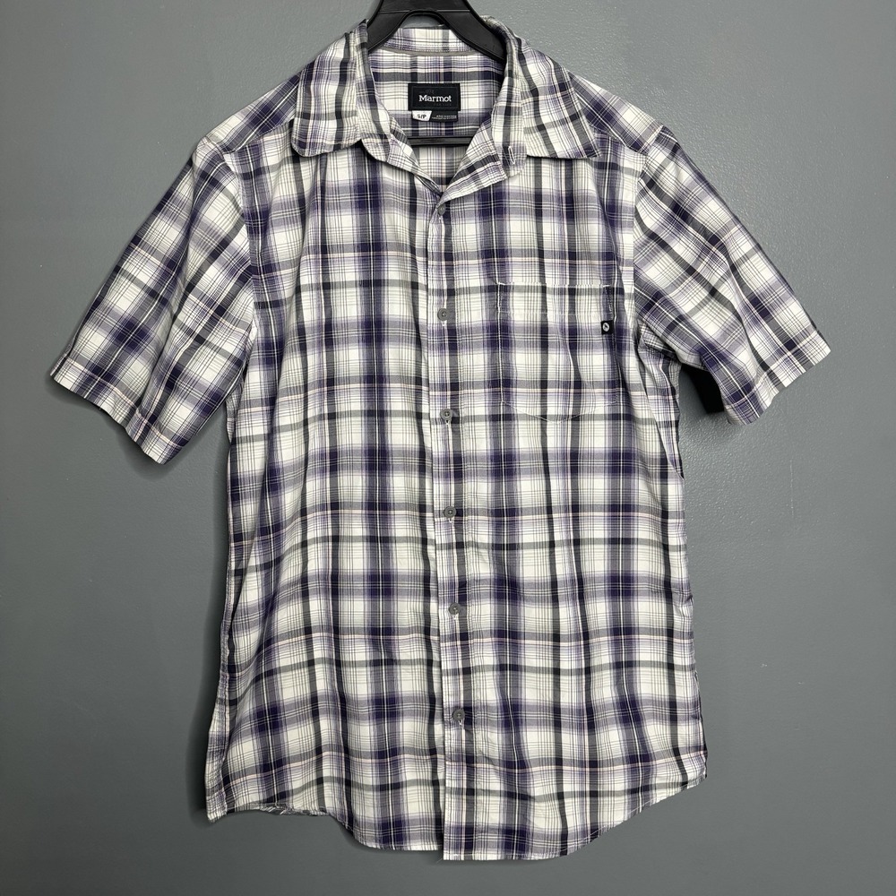Marmot Short Sleeve T-Shirt Chest Pocket Button‎ Up Plaid Mens Small Summer